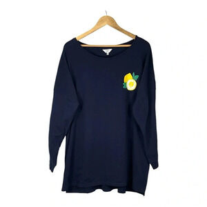 Crown & Ivy Lemon Long Sleeve‎ Navy Blue Tee Women Plus Size 2X